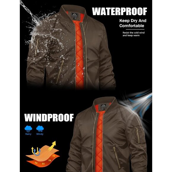 Tacvasen Men Coffee Bomber Winter Warm Padded Work Coat Casual Windproof Jacket - Picture 2 of 6
